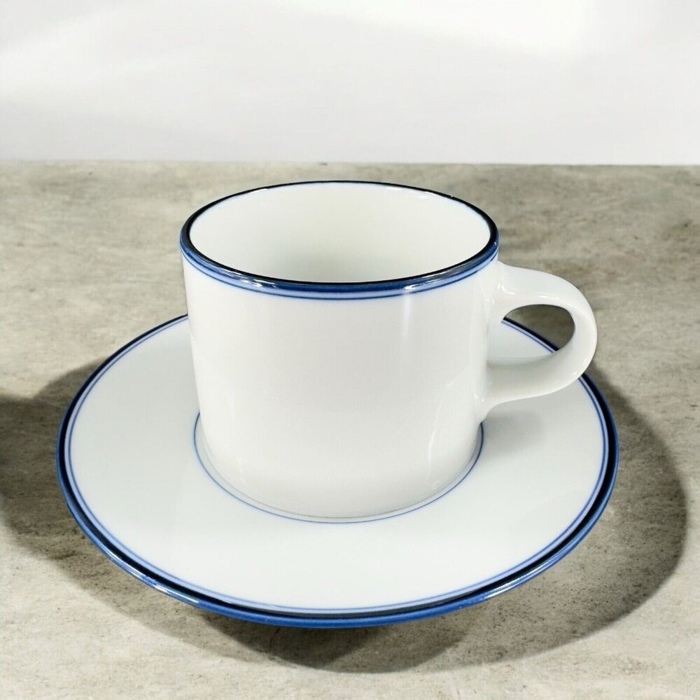 Dansk Concerto Allegro Blue Teacup And Saucer Set Mug Cup Portugal Ceramic White